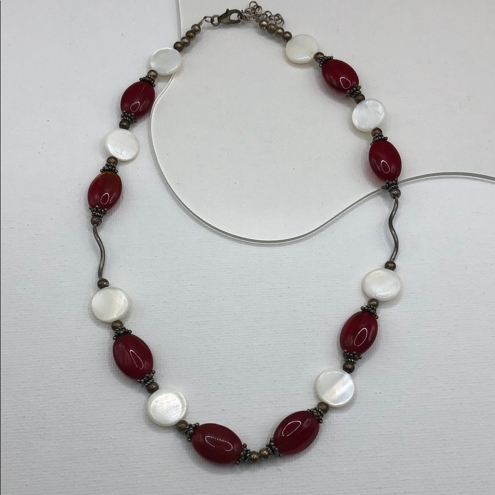 Vintage liquid sterling silver 925 mop art glass beaded collar necklace boho.